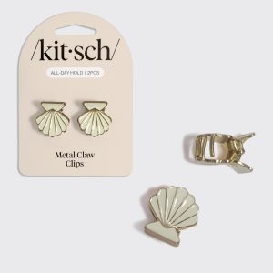 Gold & Pearlized Cream Metal Clam Shell Hair Clip Set