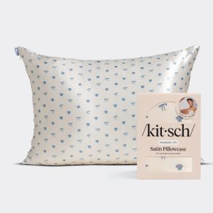 Satin Pillowcase in Pearlized Cream & Coastal Blue Print 4 Pack