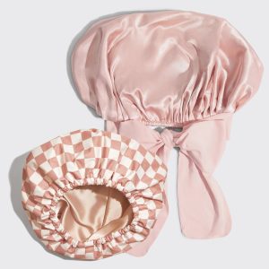 Satin Lined Flexi Shower Cap + Blush Oversized Satin Bonnet Bundle